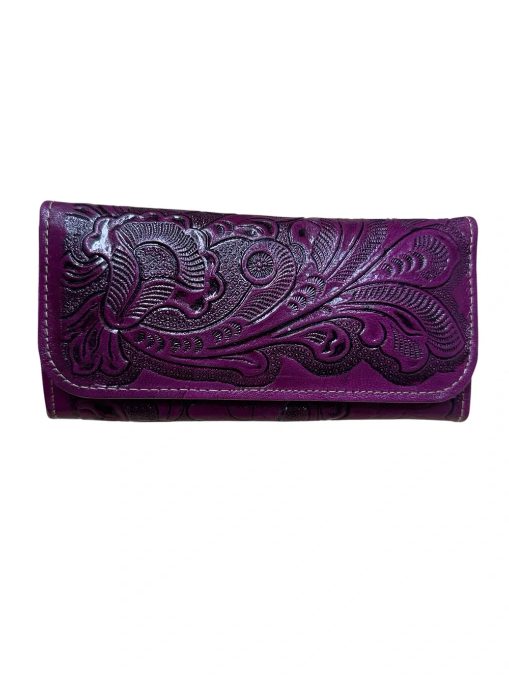 Mexican leather embossed wallet purple
